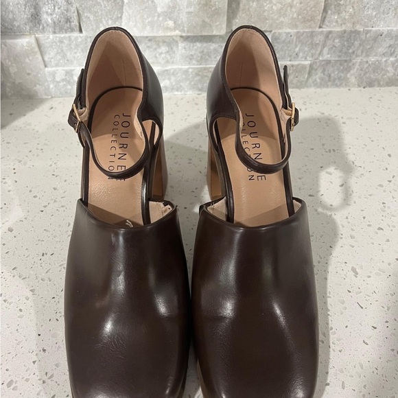 Journee Collection Dark Brown Block Heels - Picture 3 of 5